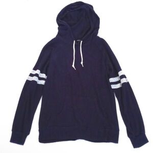 Ambiance Women’s Navy Blue Grey Racer Stripes Rayon Blend Long Sleeve Hoodie M